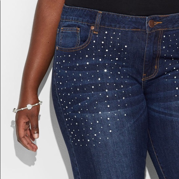 Loralette (Avenue younger sister) Denim - Loralette Destressed Crystal Jean -Torrid type fit